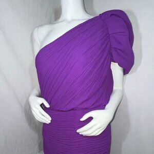 Womens Purple Express Off The Shoulder Poofed Shoulder Knee Length Dress Size XL